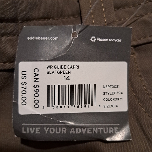 Eddie Bauer women's size 14 First Accent WR Guide Capri Slatgreen style 0794 NWT - Picture 6 of 8